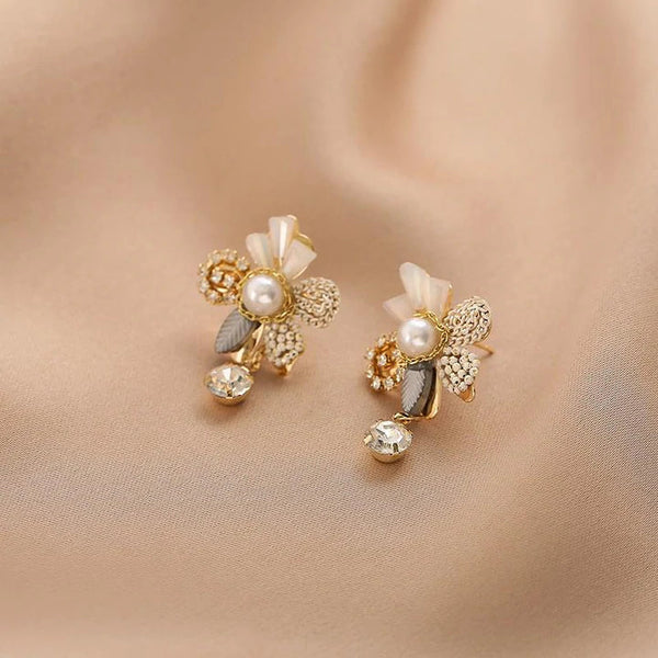 Pearl Flower & Crystal Tassel Earrings