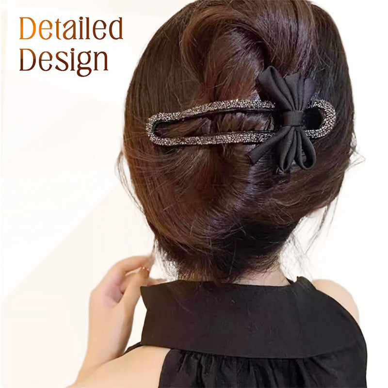 Sparkling Elegant Black Bow Hair Clip for Updos（2 Pack）