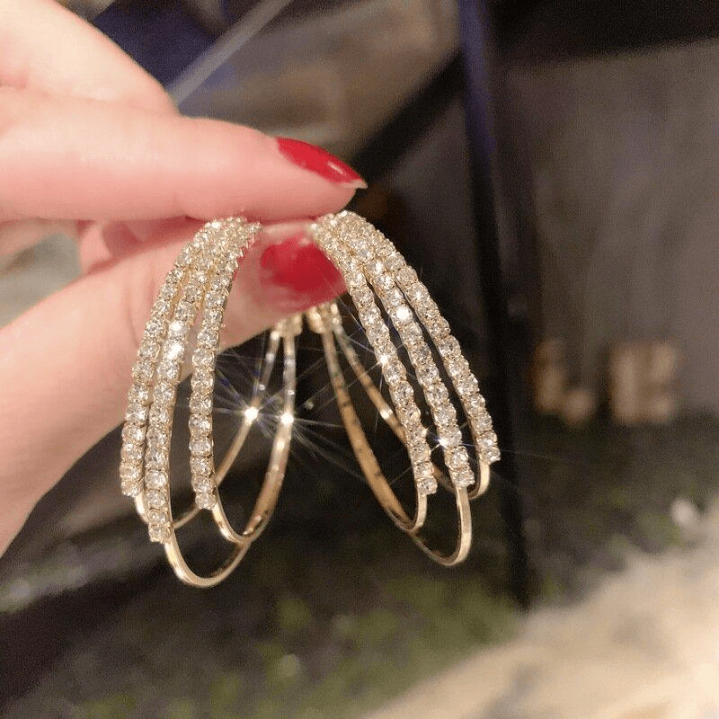 Shiny Diamonds Circle Three-layer Earrings C-shaped Earrings